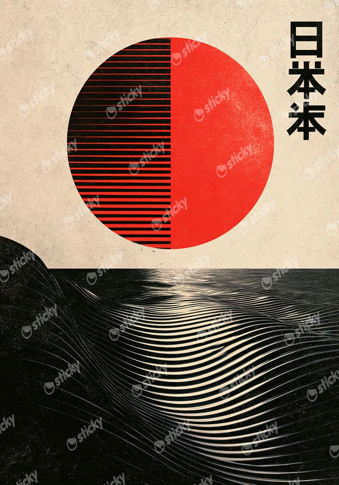 Πίνακας σε Καμβά JAPANESE VIBRANT RED SUN