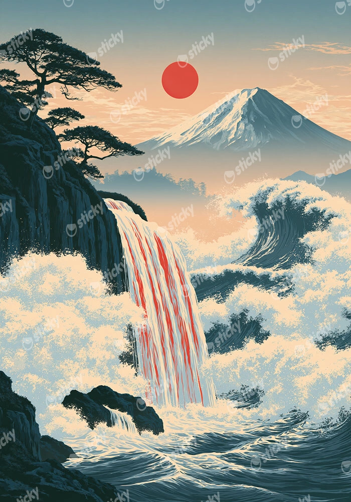 Πίνακας σε Καμβά JAPANESE WATERFALL
