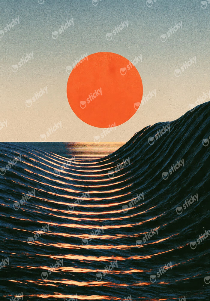 Πίνακας σε Καμβά JAPANESE WAVES WITH RED SUN 3