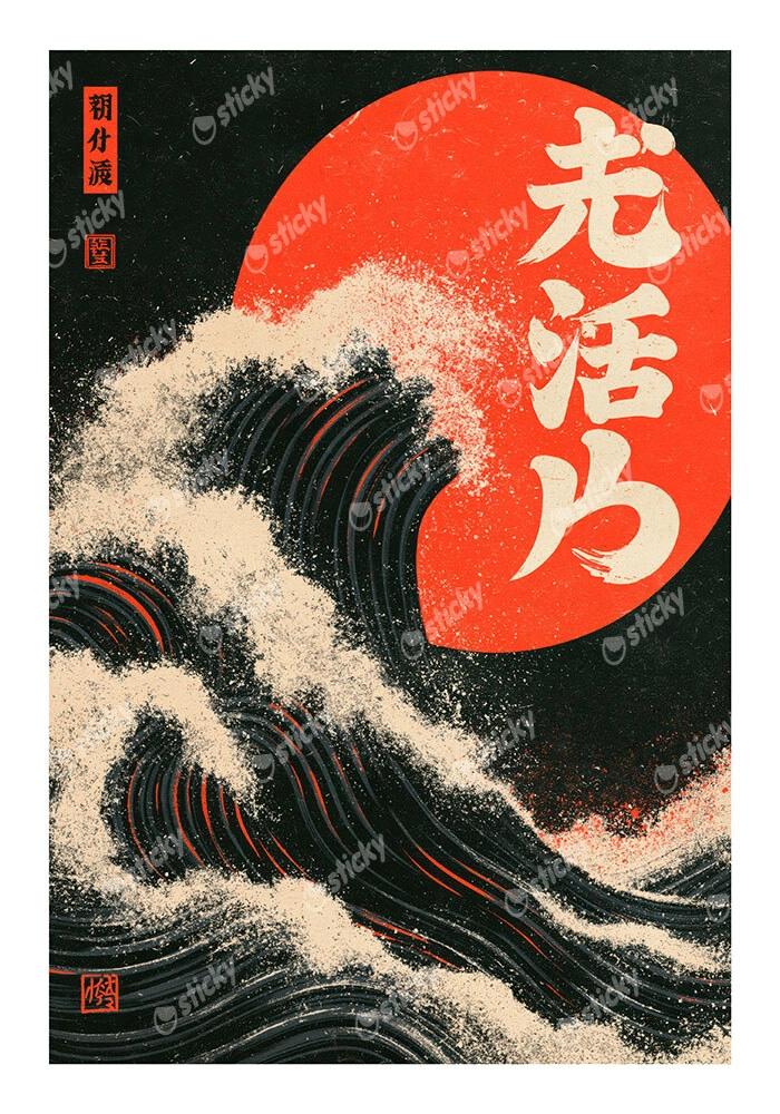 Poster JAPANESE GREAT WAVE WITH RED SUN