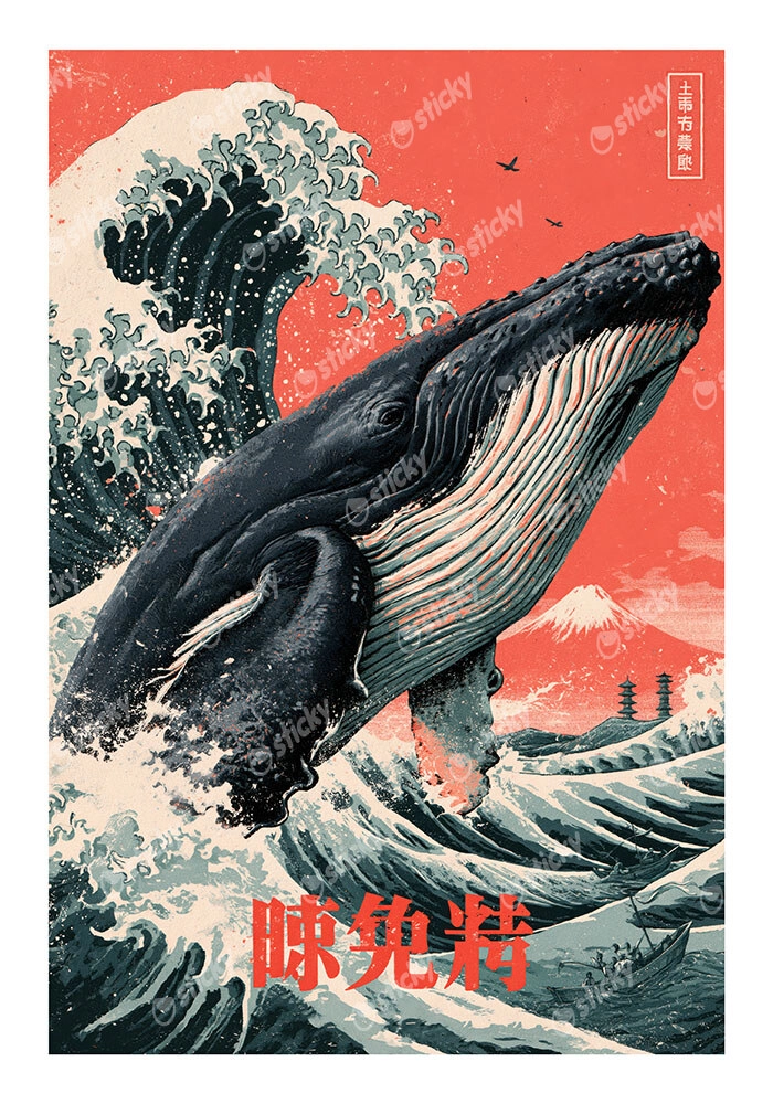 Poster JAPANESE GREAT WAVE WITH WHALE
