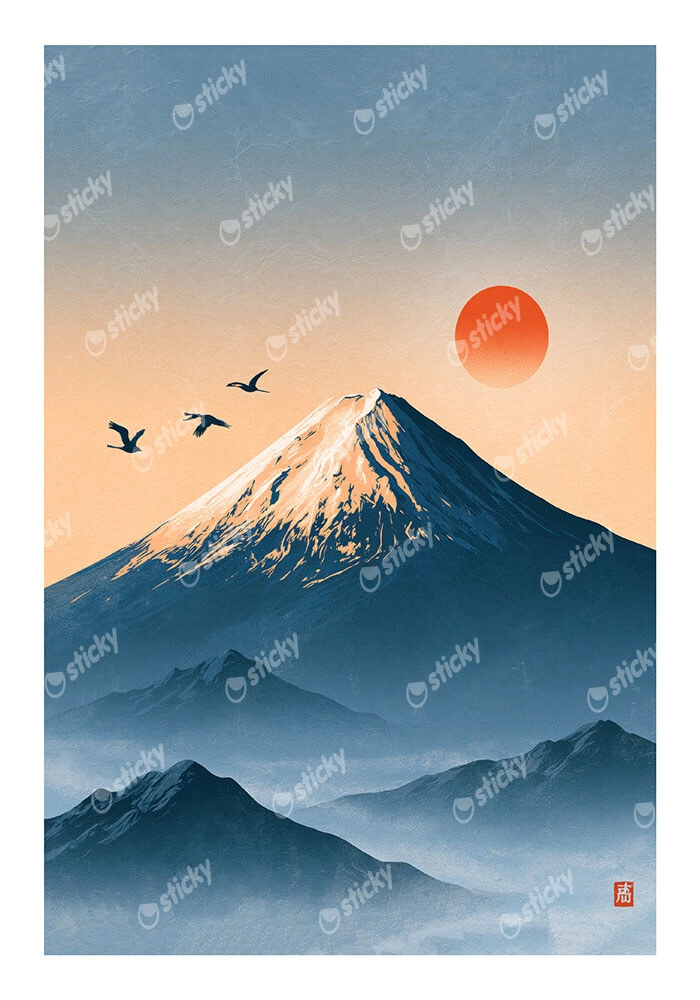 Poster JAPANESE MOUNT FUJI WITH RED SUN 3
