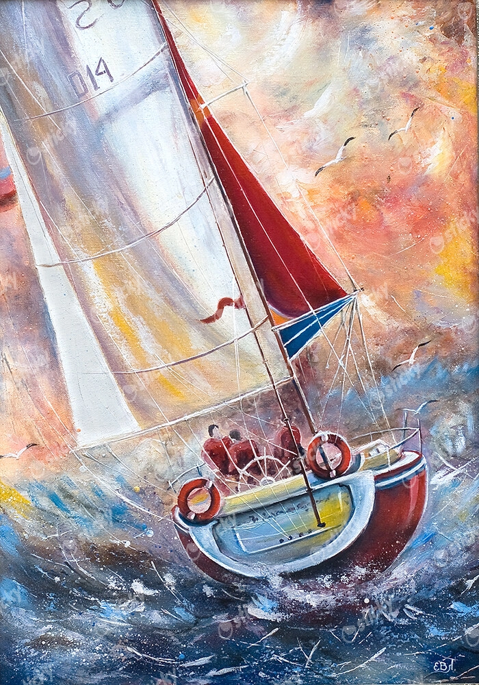 Πινακας σε καμβά THREE SAILMEN ON A SAILING BOAT