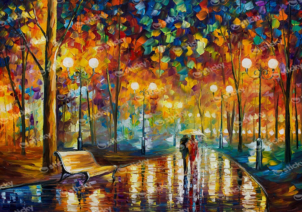 Πινακας σε καμβά NIGHT PARK RAIN