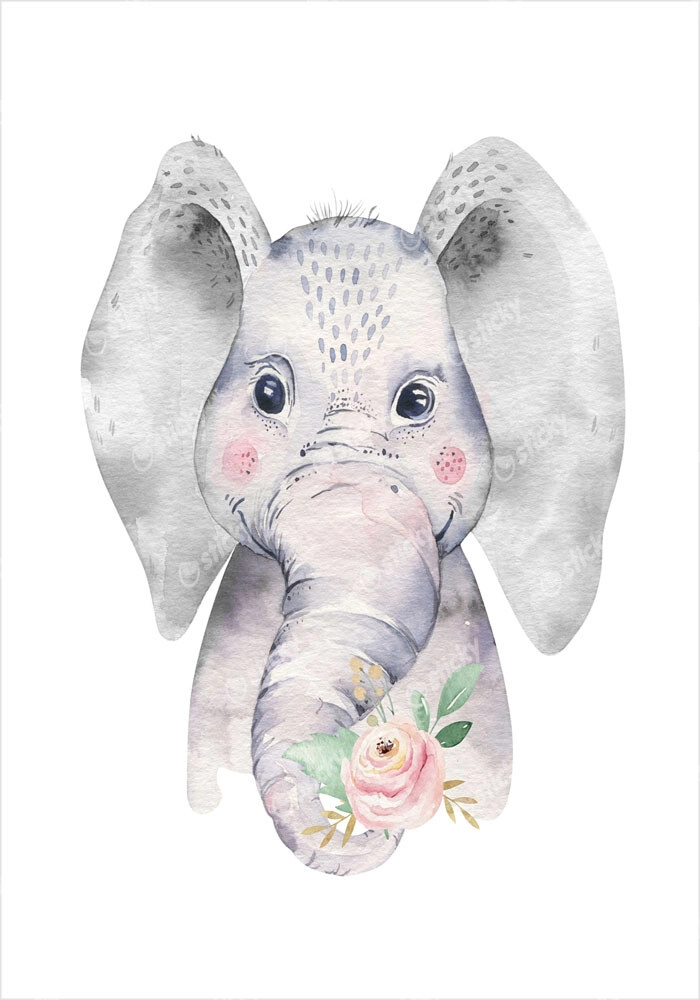 Πόστερ BABY ELEPHANT HOLDING A FLOWER