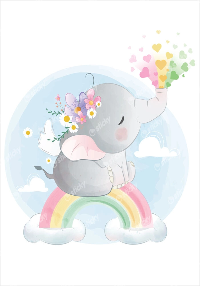 Πόστερ BABY ELEPHANT SPLASHING RAINBOW