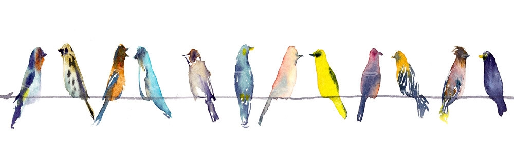 Πίνακας Πανοραμικός WATERCOLOR BIRDS ON WIRE