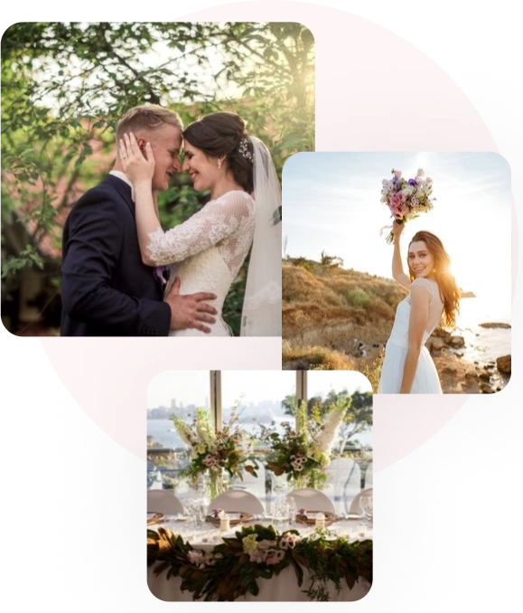 Κολάζ απο τρείς φωτογραφίες γάμου