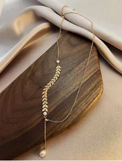 Κολιέ από ατσάλι φύλλα πέρλα