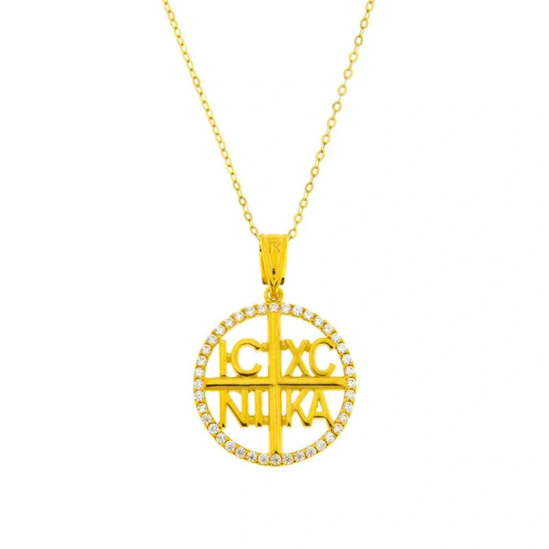 Μενταγιόν Κωνσταντινάτο από κίτρινο χρυσό Κ9 με ζιργκόν.