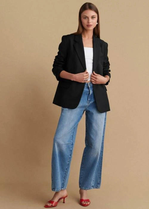 Σακάκι σταυρωτό μονόκουμπο σε μαύρο χρώμα