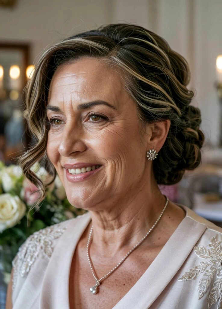 Κομψή μαμά νύφης με ασσύμετρο κότσο