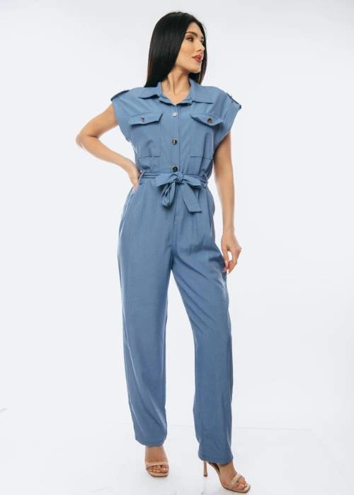 Elegant Ολόσωμη Φόρμα με Ζώνη & Κουμπιά