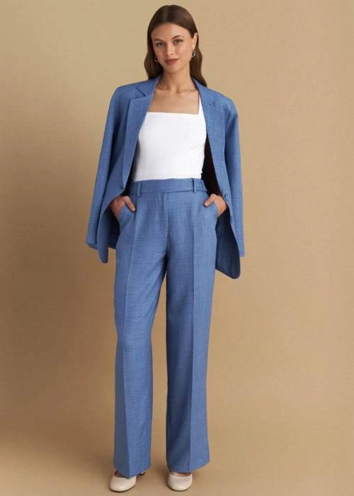 Παντελόνι με τσάκιση ίσε σια γραμμή και γαλάζιο χρώμα