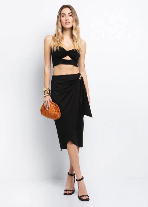 Ψηλόμεση midi φούστα σε jersey ύφανση