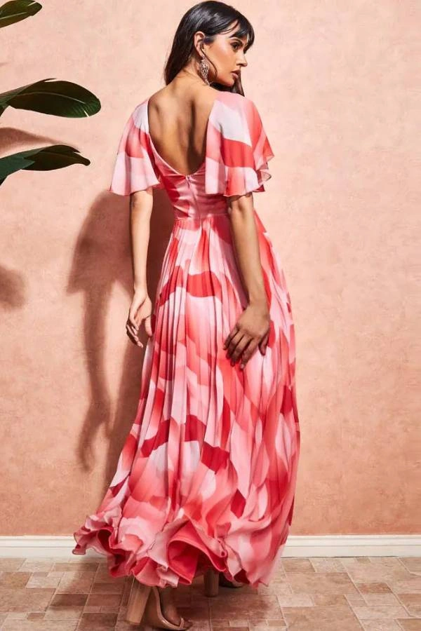 Επίσημο, πλισέ φόρεμα από αέρινο chiffon με geo print