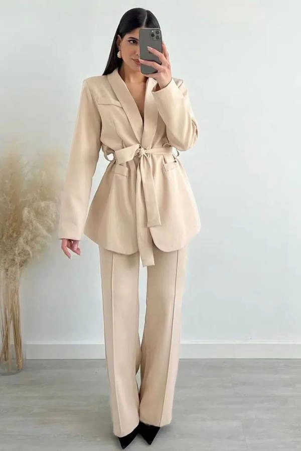 chic set σακάκι παντελόνι Demure 2 beige