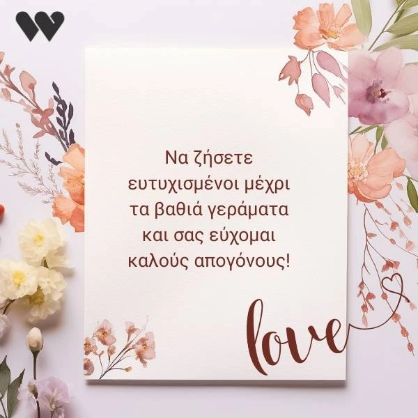 Κλασική ευχή γάμου: Να ζήσετε ευτυχισμένοι μέχρι τα βαθιά γεράματα και σας εύχομαι καλούς απογόνους!