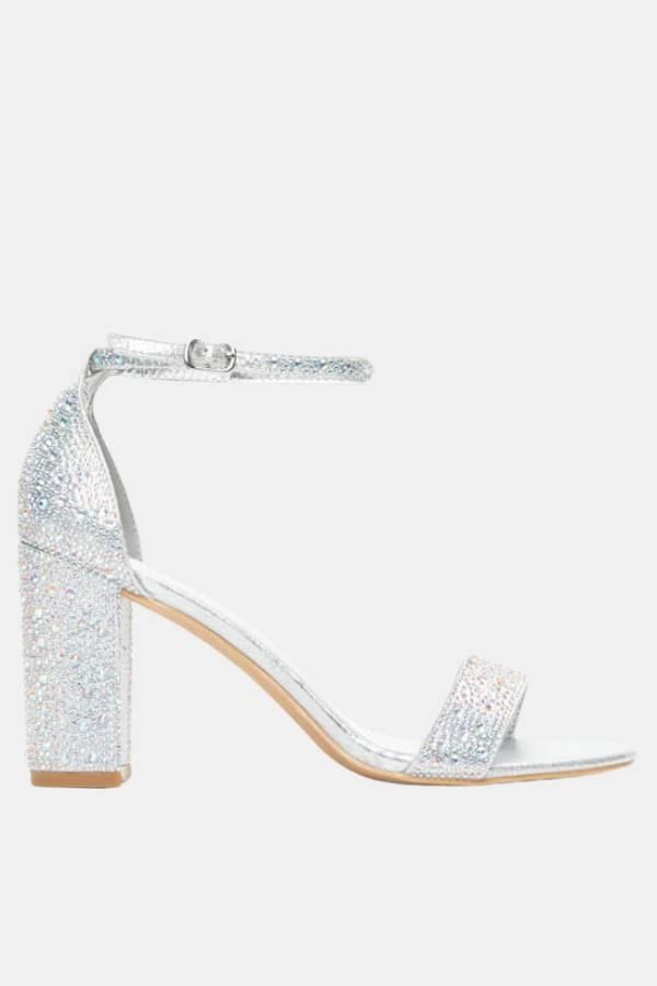 Πέδιλα με Μπαρέτα & Strass σε ασημί χρώμα