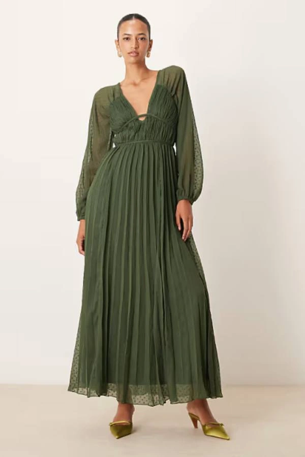 Πλισέ πράσινο φόρεμα για καλεμσένη σε βάπτιση