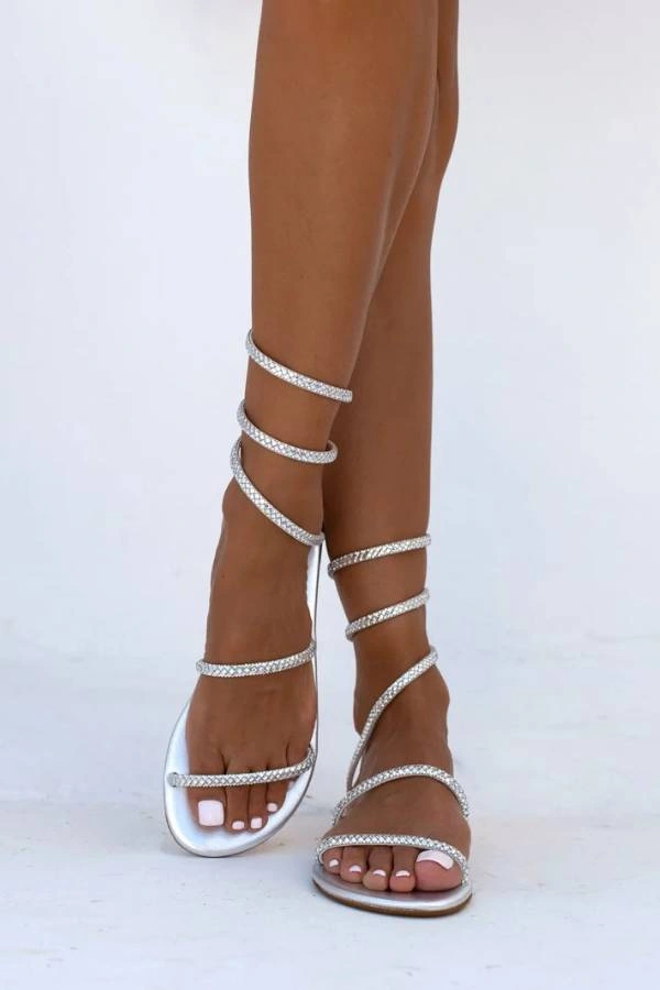 Σανδάλια δερμάτινα με κρύσταλλα Iris Sandals σε ασημί χρώμα