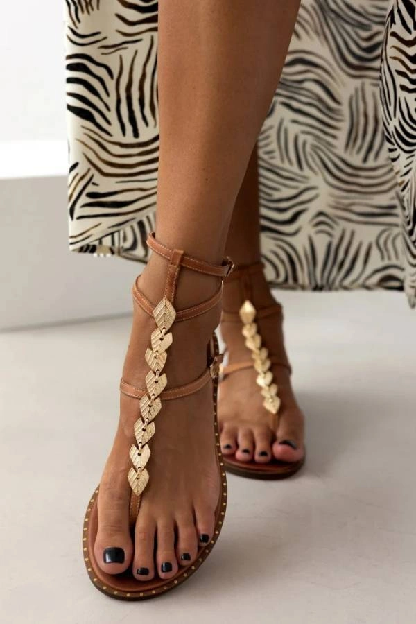 Σανδάλια δερμάτινα με μεταλλικά φύλλα Iris Sandals