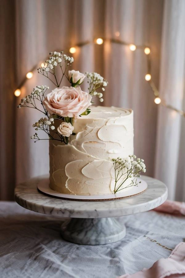 Τούρτα γάμου με βουτυρόκρεμα σε nude αποχρώσεις, διακριτικά λουλούδια