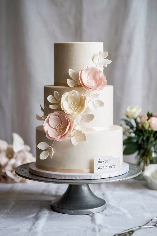 Πεντακάθαρη λευκή τούρτα γάμου με κλασικό fondant φινίρισμα