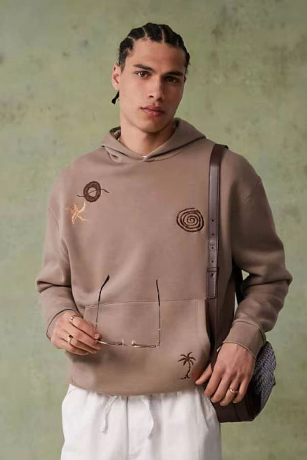 Oversized ανδρικό φούτερ σε ανοιχτό καφέ χρώμα