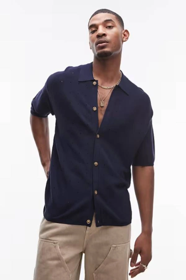 Ανδρικό πουκάμισο polo σε σκούρο μπλέ χρώμα