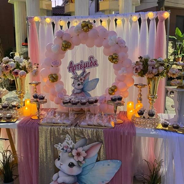 Στολισμός βάπτισης κοριτσιού με θέμα το λαγουδάκι