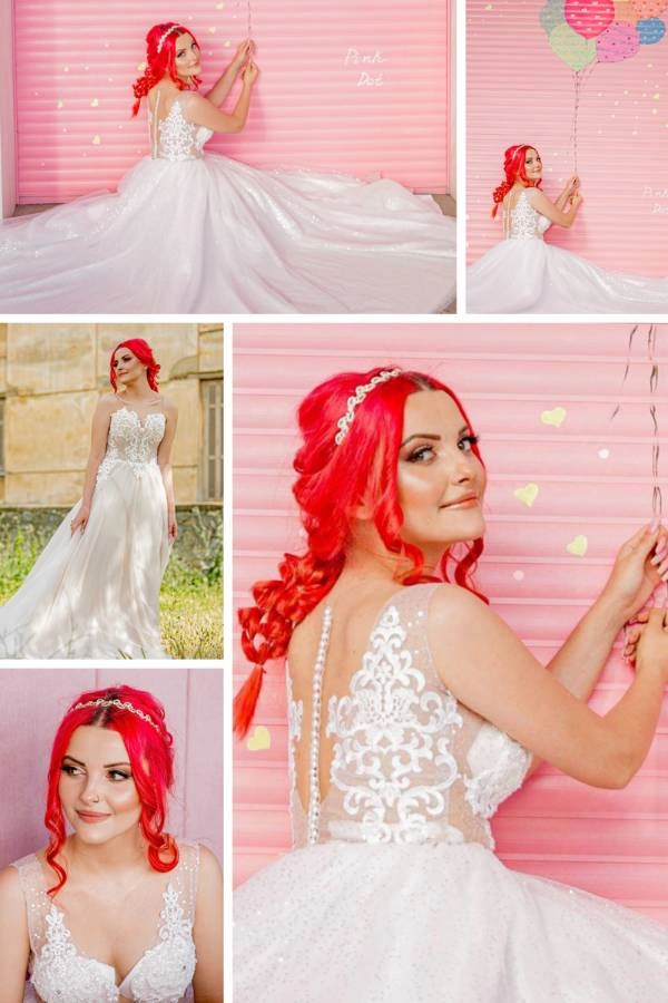 Νύφη με έντονα κόκκινα μαλλιά και πλεξούδα, λευκό νυφικό και παραμυθένιο background – Beauty’s by Christina Matosi