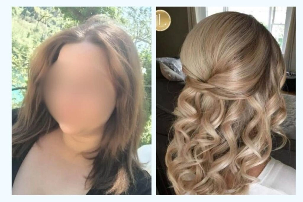 Σύγκριση Pinterest vs πραγματικότητα – φυσικό μαλλί χωρίς χτένισμα δίπλα σε νυφικό χτένισμα με μπούκλες και πλεξούδα