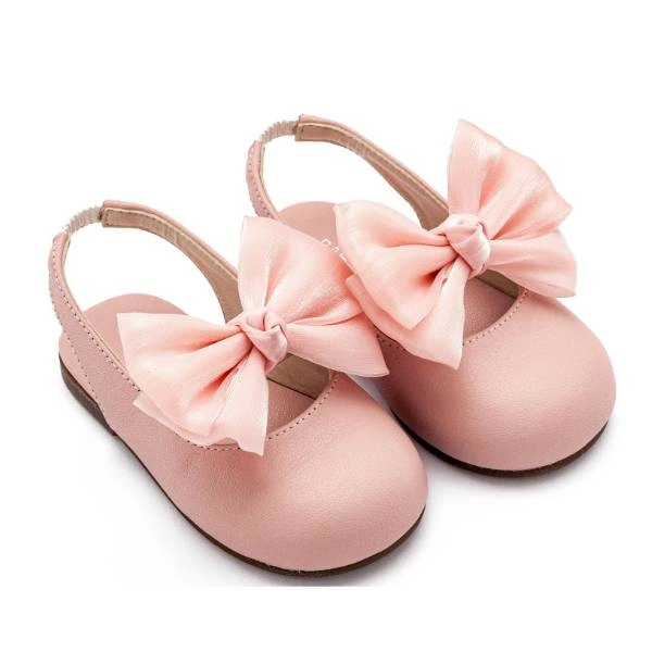 Ροζ βαπτιστικά παπούτσια για κορίτσι με φιόγκο από σατέν, ιδανικά για βάπτιση
