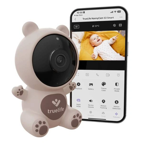 Ψηφιακό baby monitor σε σχέδιο αρκουδάκι με Full HD εικόνα, νυχτερινή όραση, αμφίδρομη επικοινωνία, νανουρίσματα και ειδοποιήσεις κίνησης/ήχου/θερμοκρασίας.