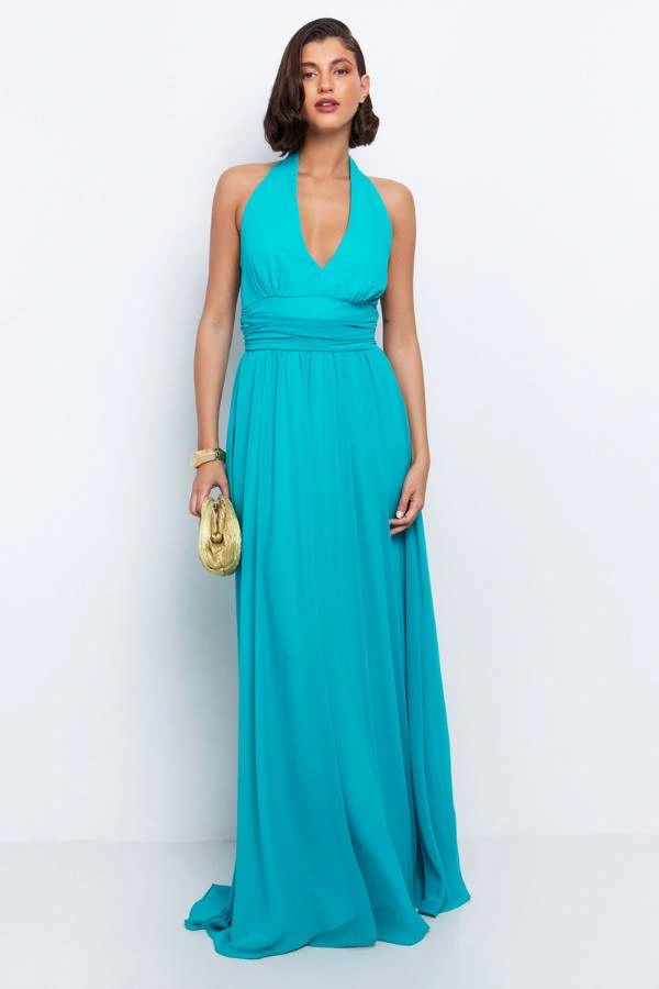 Halter μάξι φόρεμα ντραπέ για γάμο
