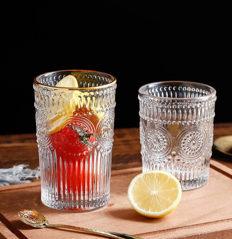 Flower Embossed Drinking Glass with Gold Lid | The Other Aesthetic