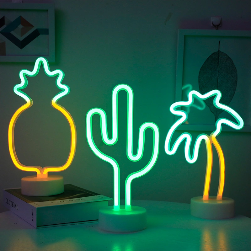 LED Neon Cactus Lamp with Base | The Other Aesthetic