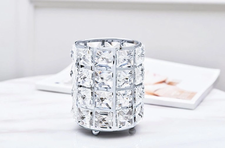 Silver Brush Holder with Crystal Stones