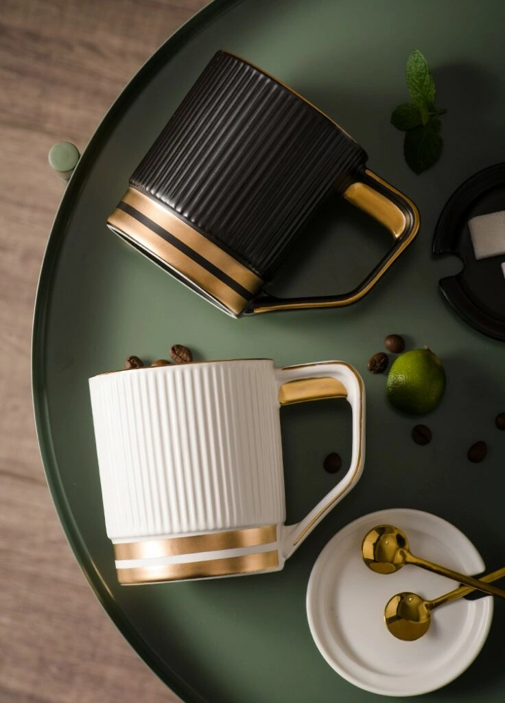 Black and Gold Cup with Lid and Gold Spoon | The Other Aesthetic