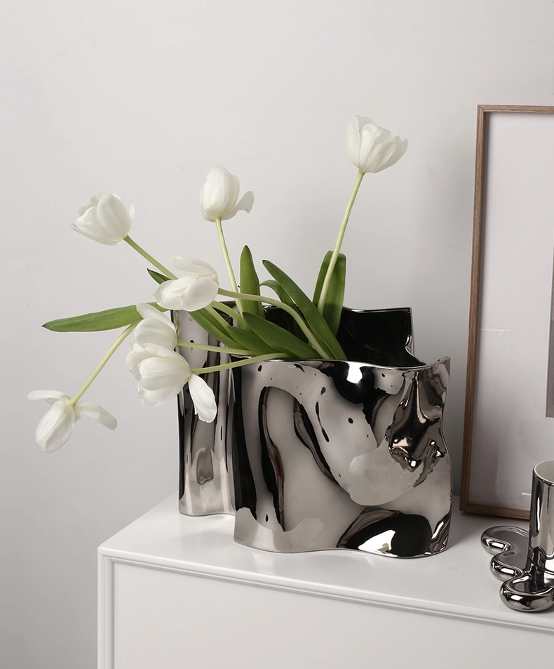 Irregular Silver Chrome Ceramic Vase | The Other Aesthetic