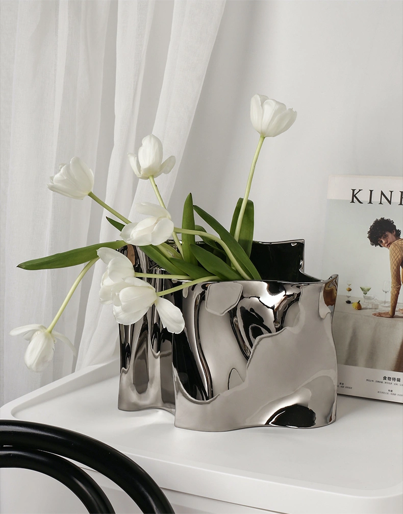 Areaware / BRUSH VASE CHROME 花瓶 Irregular Silver Chrome Ceramic Vase | The Other Aesthetic