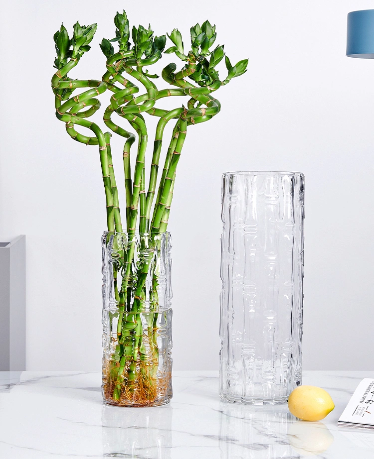 Glass Bamboo Embossed Cylindrical Vases | The Other Aesthetic
