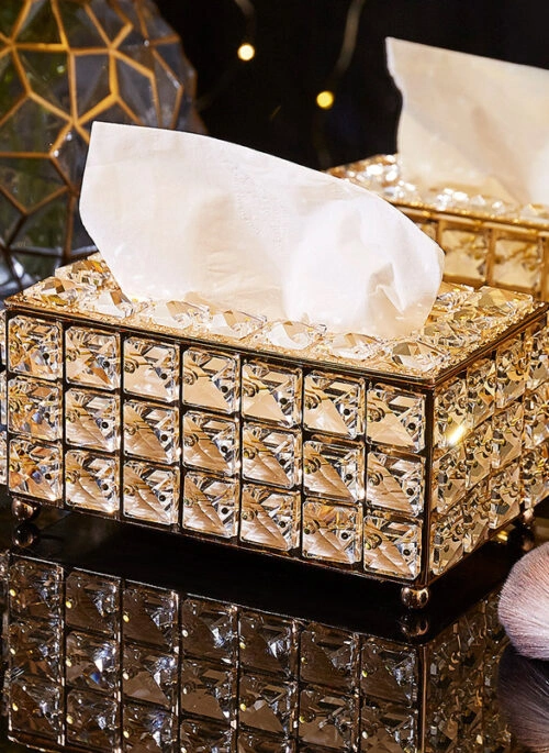 Gold Square Crystal Tissue Box