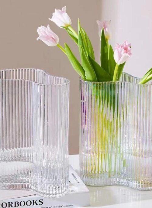 Holographic Reeded Abstract Vases