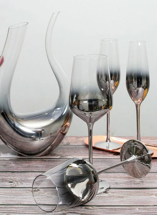 Silver Ombre U-Shaped Decanter and Glasses