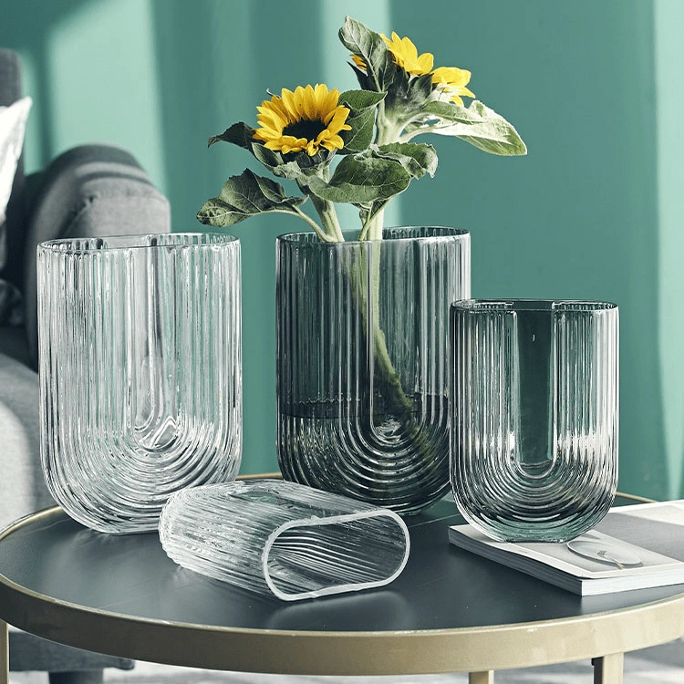 U-Shaped Reeded Glass Vases