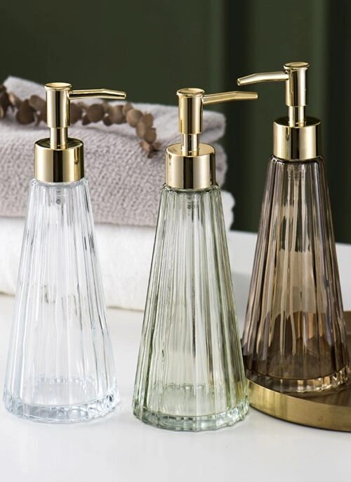 Tall Reeded Glass Soap Pump