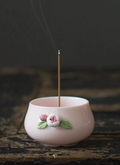 Mini Pink Rose Ceramic Incense Burner