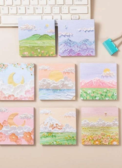 Scenery Sticky Note in Oil Painting Design